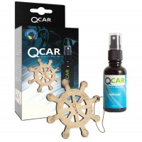 Odorizant auto QCar - carma de vapor din lemn, forma 2D si sticla de parfum 30 ml