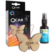 Odorizant auto QCar - fluture din lemn, forma 2D si sticla de parfum 30 ml