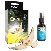 Odorizant auto QCar - pasare din lemn, forma 2D si sticla de parfum 30 ml