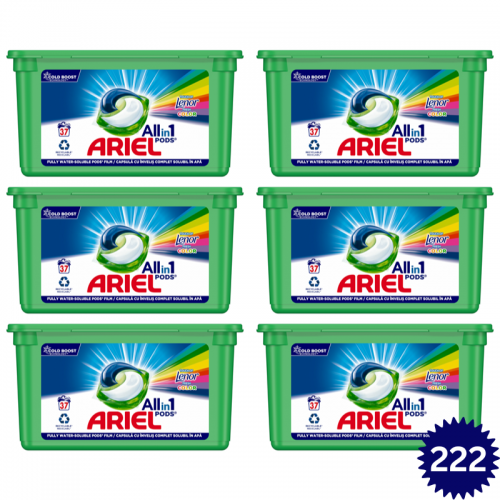Detergent Capsule Ariel - Pachet 222 spalari, All in One PODS Touch of Lenor (6 x 37 buc)