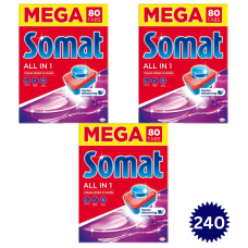 Detergent capsule Somat - Pachet All in One, 240 buc, tablete pentru masina de spalat vase (3 x 80 buc)
