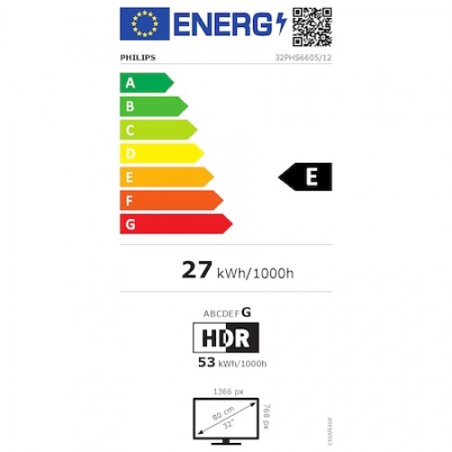 Televizor Philips, LED, 80 cm, Smart TV, HD, Clasa E, 32PHS6605