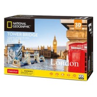 Puzzle 3D CubicFun: Londra - Tower Bridge, 120 de piese si brosura National Geographic